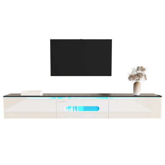 Zwart-wit TV-meubel – Tv-kast – Tv-bord – Wandmeubel – Zwevend Tv-meubel – 180 cm breed – 16-kleuren LED verlichting via app