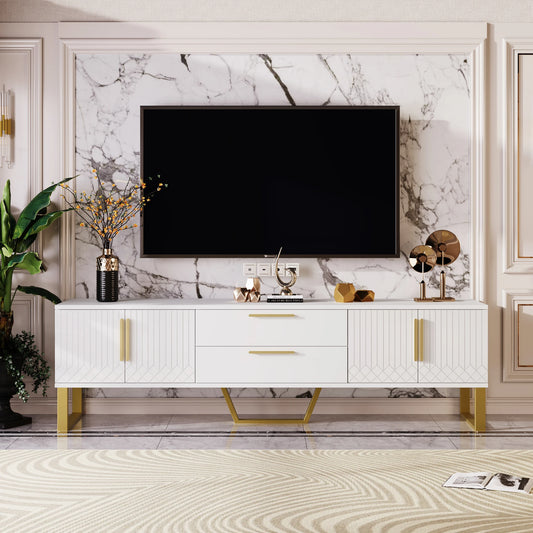 Hoogglans TV-meubel – Tv-kast – Media Meubel – Woonkamerkast – Opbergmeubel – Wit – MDF – 170x40x53 cm – 4 Deuren & 2 Lades