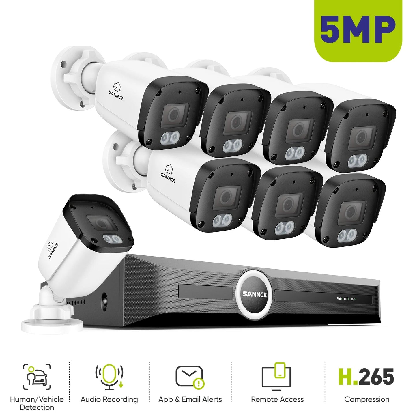 Beveiligingscamera Set 8-Kanaals – CCTV Camera – IP Beveiliging – Surveillance Systeem – Bewakingscamera – 5MP Resolutie – Nachtzicht Tot 30 Meter
