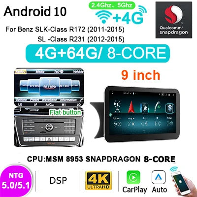 Multimedia Speler Auto – Autoradio Navigatiesysteem – CarPlay Android Auto – Touchscreen Radio – 9 Inch Display – Snapdragon 8-Core Processor – Android 13 Systeem