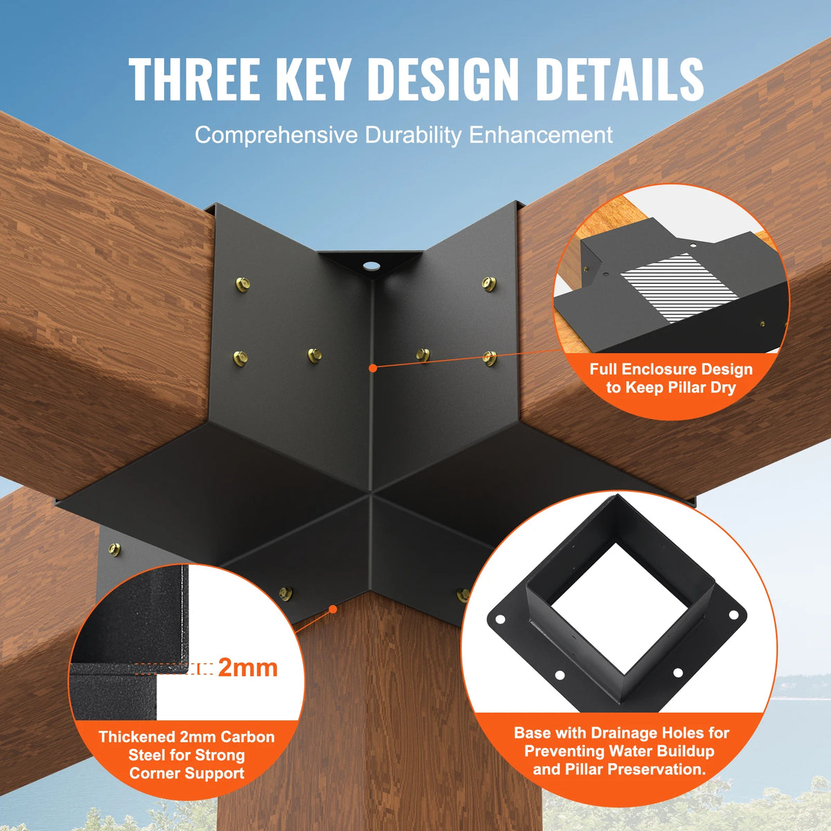Hoekankers - Hoekconnectoren - Pergolabeugelset - Metaal - DIY-paalbasisset - 6x6in - 2 stuks - Zwart