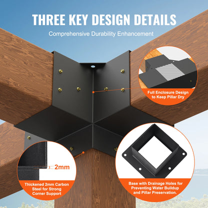 Hoekankers - Hoekconnectoren - Pergolabeugelset - Metaal - DIY-paalbasisset - 6x6in - 2 stuks - Zwart