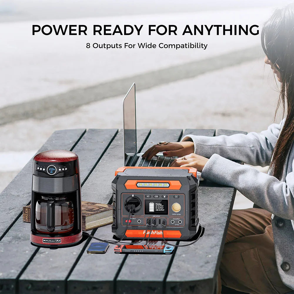 Flashfish P66 Portable Power Station, 300W 230.88Wh Outdoor Generator, 8 Outlets, USB-C QC3.0, Pure Sine Wave, Solar Charging