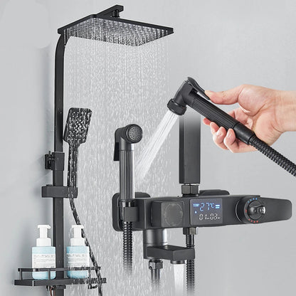 Douchekraan - Douchepaneel - Douche - Regendouches - Regendoucheset met Display, 4-Wegs Systeem, Plank & Bidetfunctie - Digitale Thermostatische - Zwarte