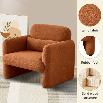 Lamswollen Fauteuil – Lamswol Stoel – Comfortabele Zetel – Scandinavische Fauteuil – Zachte Lamswol Bekleding – Verstelbare Lendensteun - Oranje - QUORE