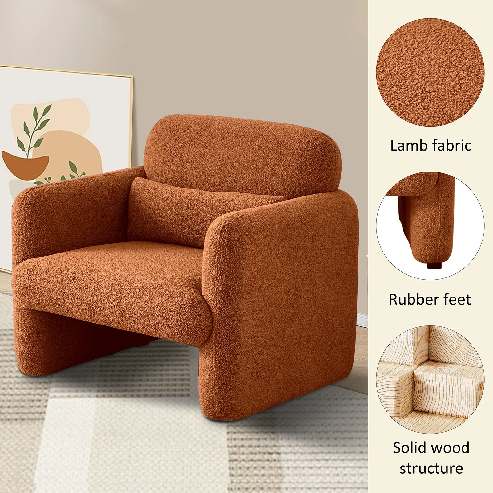 Lamswollen Fauteuil – Lamswol Stoel – Comfortabele Zetel – Scandinavische Fauteuil – Zachte Lamswol Bekleding – Verstelbare Lendensteun - Beige - QUORE