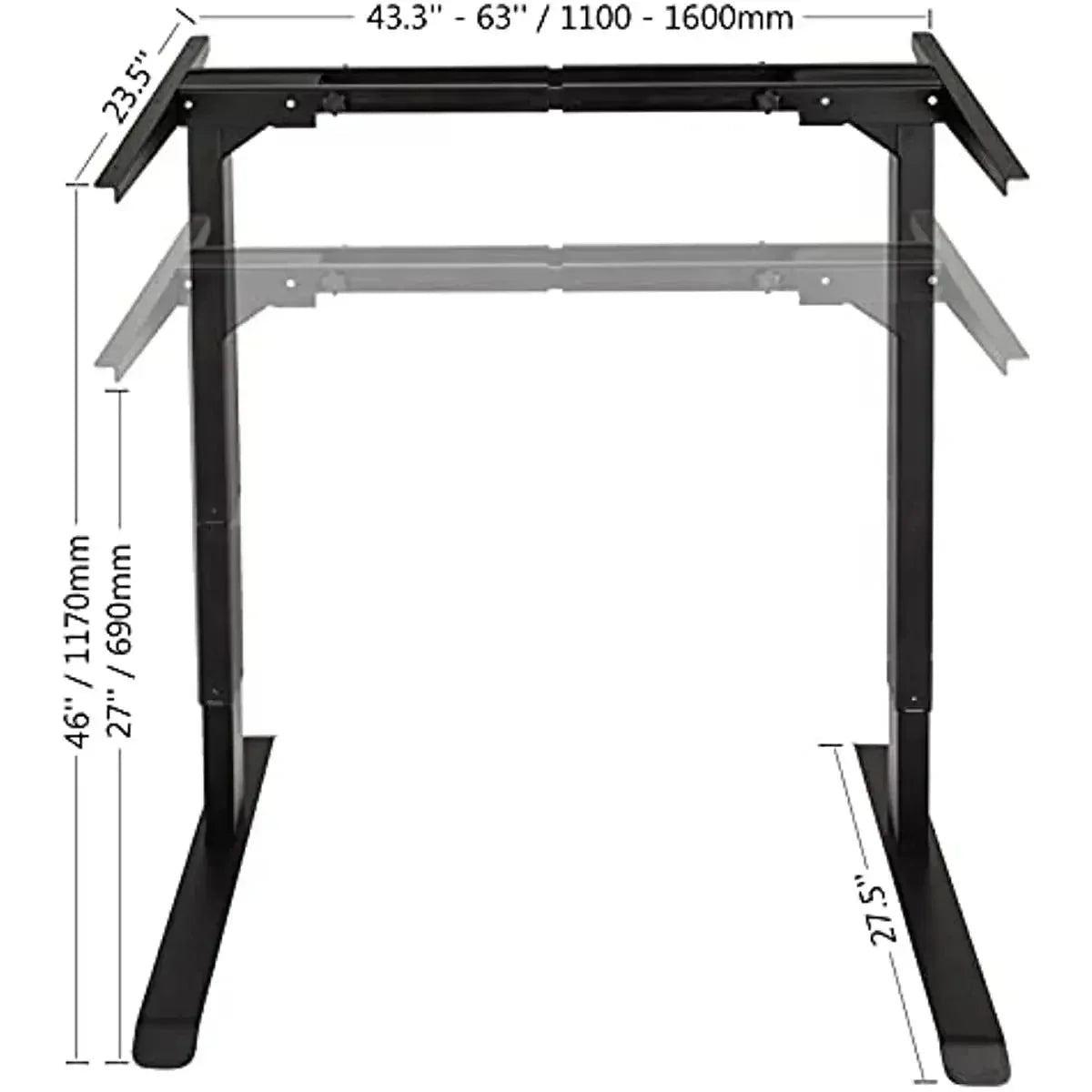 Elektrisch Verstelbaar Zit-Sta Bureau – Zit-Sta Bureau – Hoogte Verstelbaar Bureau – Elektrisch Bureau – Bureau Frame – 69-117 Cm Hoogte – Stille Motoren