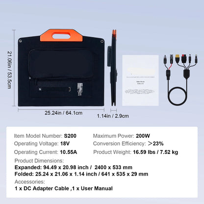 Zonnepanelen - Monokristallijne Zonnepaneel Kit - Zonne Energie - Opvouwbaar - 200W - Waterdicht en Draagbaar - voor Powerstations, Camping & Outdoor