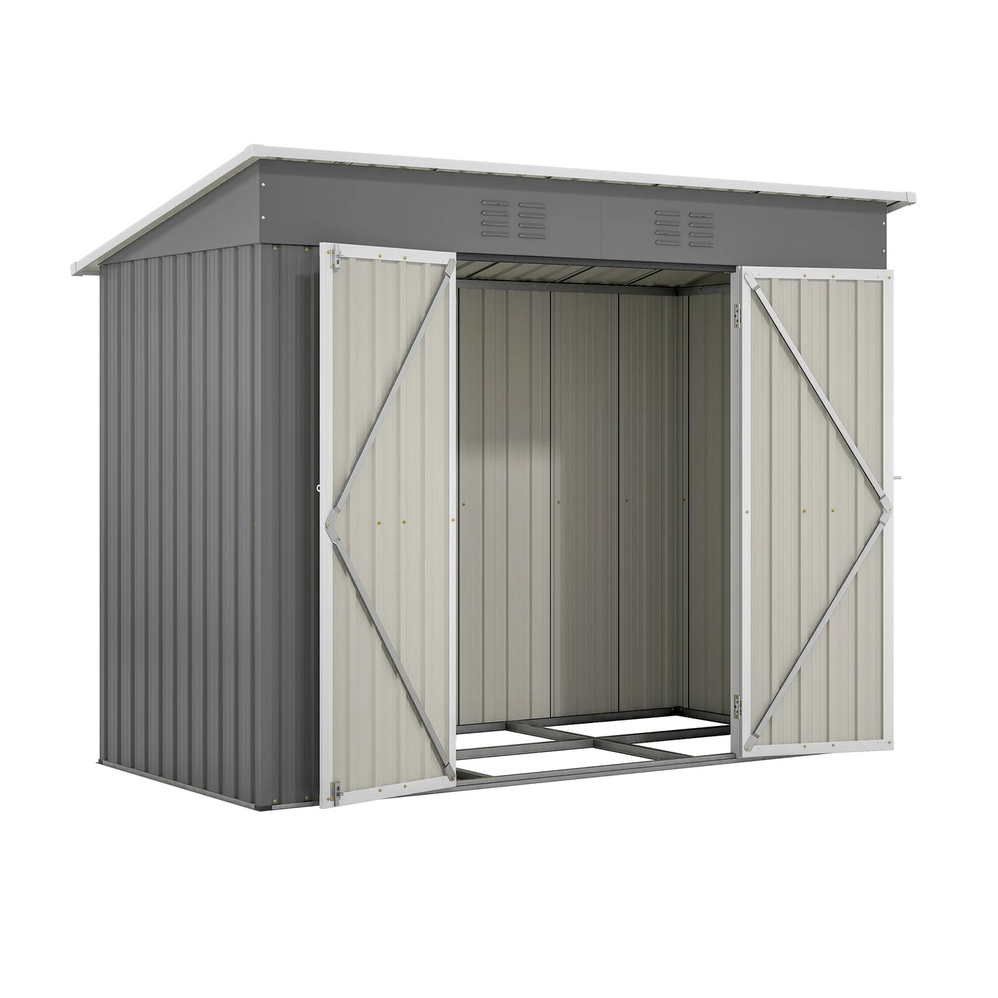 Tool Schuur - Tuinhuis - Buitenkast - Gereedschapsschuur - Gereedschapskast - Opbergruimte - 8x4ft - met Metaal Basis - Tuinschuur - voor Buiten - Terras - en Tuinopslag - Grijs