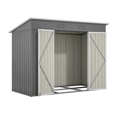 Tool Schuur - Tuinhuis - Buitenkast - Gereedschapsschuur - Gereedschapskast - Opbergruimte - 8x4ft - met Metaal Basis - Tuinschuur - voor Buiten - Terras - en Tuinopslag - Grijs