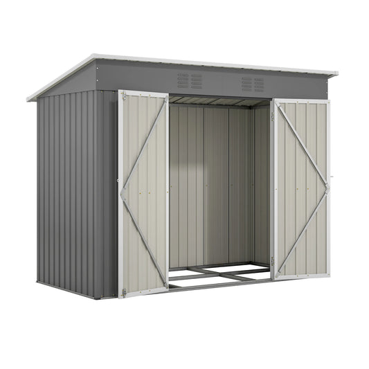 Tool Schuur - Tuinhuis - Buitenkast - Gereedschapsschuur - Gereedschapskast - Opbergruimte - 8x4ft - met Metaal Basis - Tuinschuur - voor Buiten - Terras - en Tuinopslag - Grijs