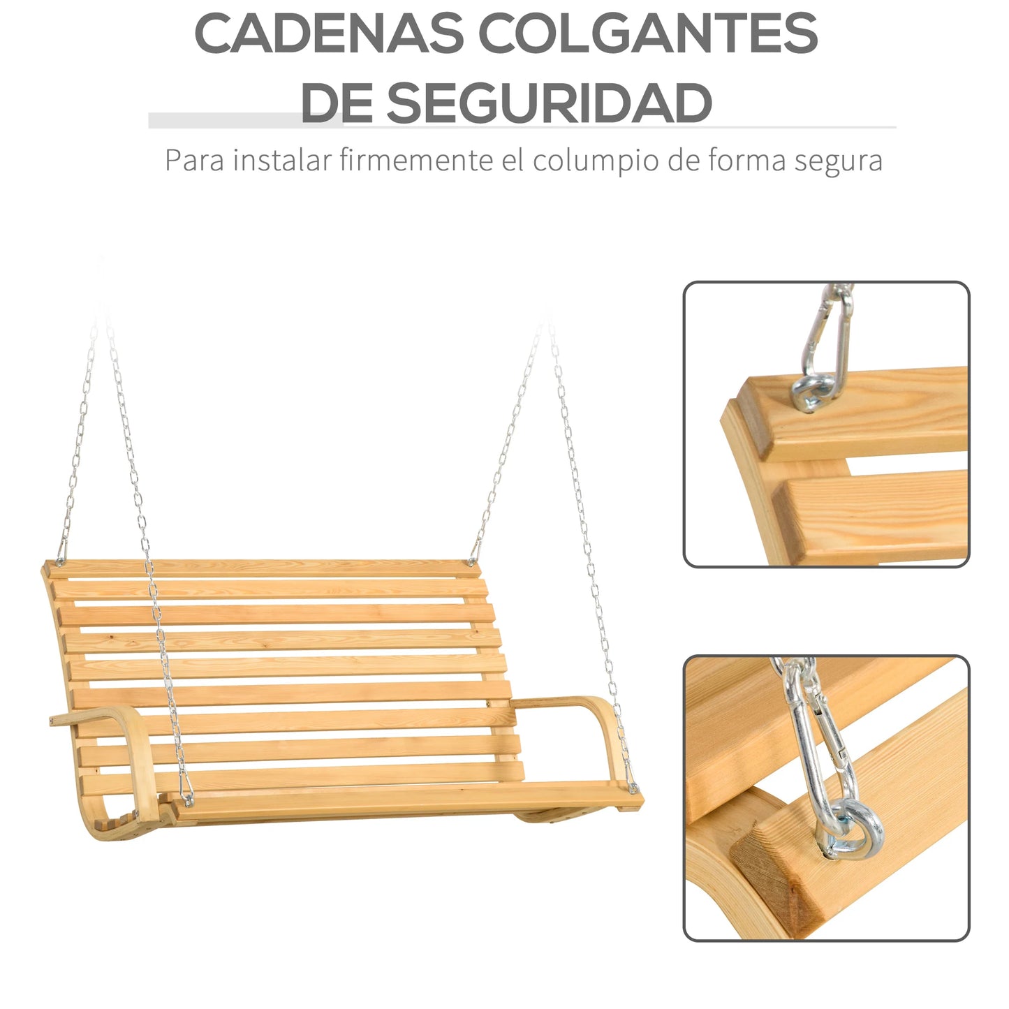 Tuin Bank - Tuinbank Hout - Tuinbanken - Garden Furniture - Houten 2-Persoons Hangende Schommelbank met Armleuningen - 141,5x51x78 cm - Natuurlijk Hout