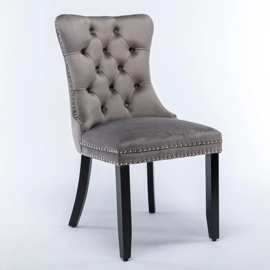 Eetkamerstoel – Stoel – Dining Chair – Houten Stoel – Velvet Stoel – Set Van 2 – Massief Houten Frame – Fluwelen Bekleding Met Nagelkopdetails