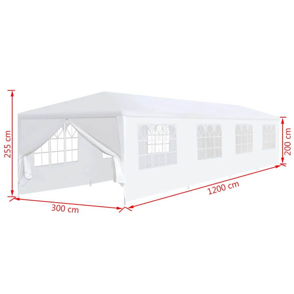 Tuinpaviljoen – Partytent – Tuitent – Overkapping – Waterdicht – 3 x 12 Meter – Roestvrij Staal Frame - Wit