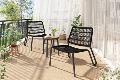 3-Delige Tuinset – Balkonset – Terrasmeubelen – Buitenmeubelset – Handgeweven Vlechtwerk – Acaciahouten Tafel