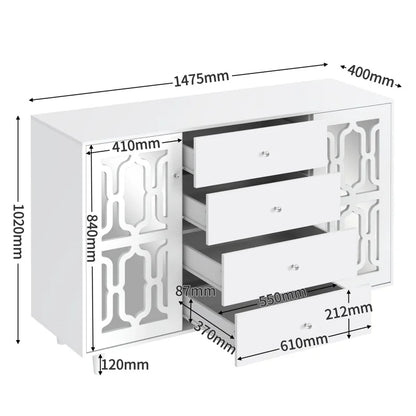 Speelkast – Opbergkast – Dressoir – Vitrinekast – Wit Spiegelkastje – Grote Opbergruimte – Kristallen Handgrepen