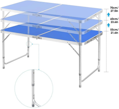 Klaptafel - Campingtafel - Kampeertafel - Picknicktafel - Blauw - 120cm Opvouwbaar - 4 Kruk - Buitenmeubilair - Metaal.