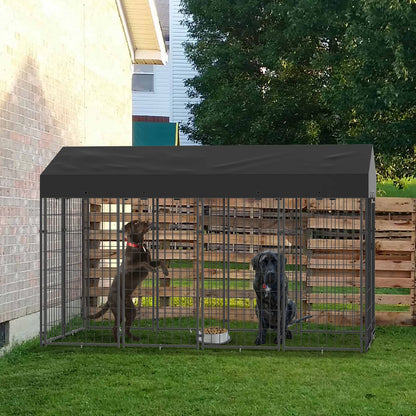 Grote Hondenren – Hondenkooi Buiten – Hondenbench Tuin – Hondenren Met Dak – Hondenhok Dicht – Robuust Gegalvaniseerd Stalen Frame – Weerbestendig Oxford Doek Overkapping - QUORE
