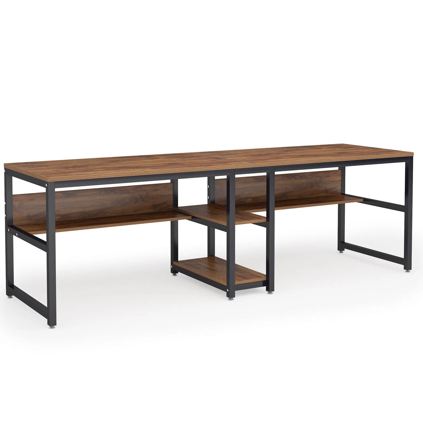 Bureau - Bureautafel - Game Bureau - 78.7" - Dubbele Computertafel - met Boekenplank - Werkstation voor Twee Personen – Ruime Kantoor- & Studiotafel - Chocolade