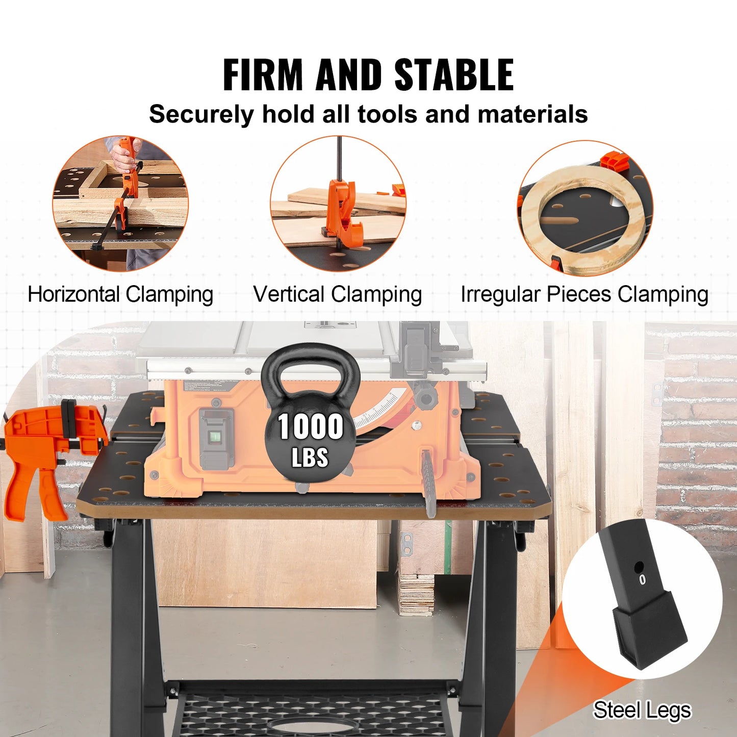 Inklapbare Werkbank – Multifunctionele Werktafel – Opvouwbare Werkbank – Draagbare Werktafel – 7 Verstelbare Hoogtes – 454 Kg Draagvermogen -  70x65 cm