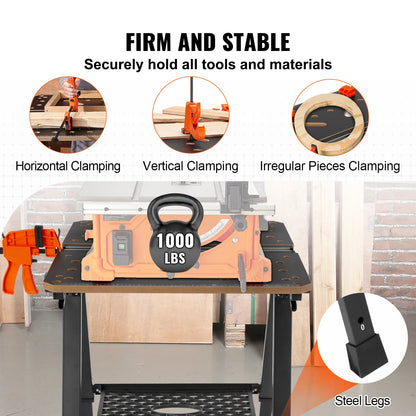 Inklapbare Werkbank – Multifunctionele Werktafel – Opvouwbare Werkbank – Draagbare Werktafel – 7 Verstelbare Hoogtes – 454 Kg Draagvermogen -  70x65 cm