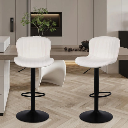 Barkrukken – Hoge Krukken – Barstoelen – Keukenstoelen – Set Van 4 – Verstelbare Hoogte – Comfortabele Rugleuning – Met Voetsteun – Beige