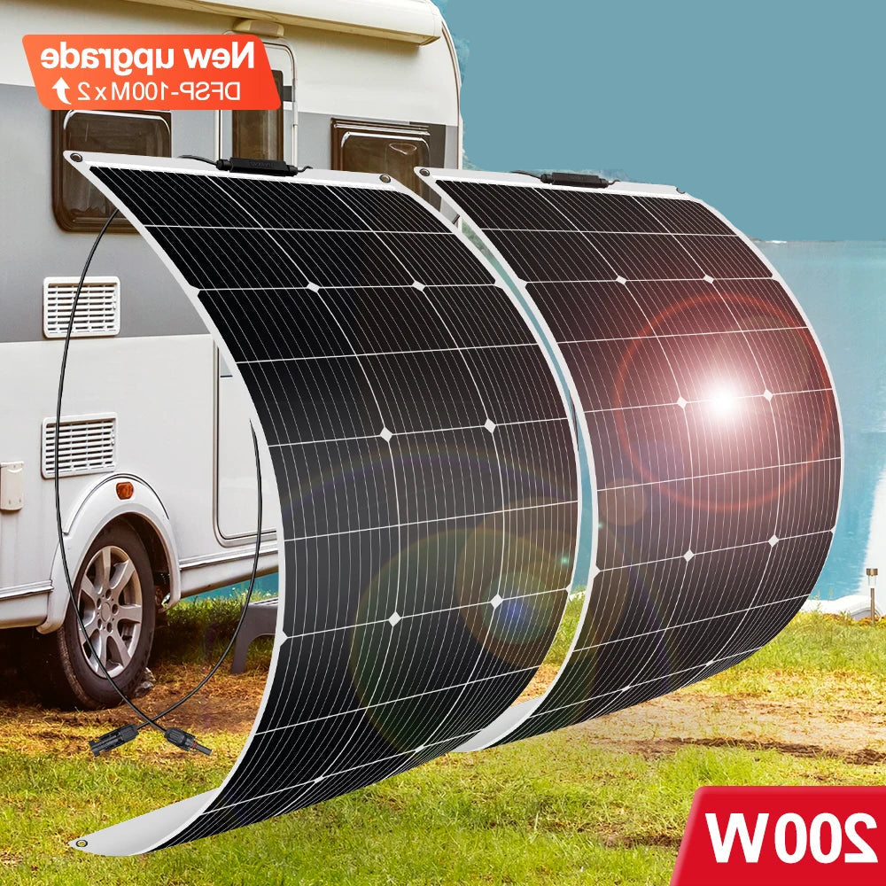 Zonnepanelen - Zonnepaneel - Zonnepanelen met stekker - Zonnepaneel opvouwbaar - 18V - 200W - 12V - Flexibele Zonnepanelen Waterdicht Monokristallijn Zonnepaneel voor Camping, RV, en Thuislader - QUORE