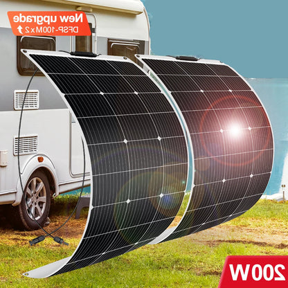 Zonnepanelen - Zonnepaneel - Zonnepanelen met stekker - Zonnepaneel opvouwbaar - 18V - 200W - 12V - Flexibele Zonnepanelen Waterdicht Monokristallijn Zonnepaneel voor Camping, RV, en Thuislader - QUORE
