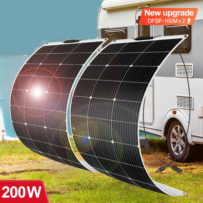 Zonnepanelen - Zonnepaneel - Zonnepanelen met stekker - Zonnepaneel opvouwbaar - 18V - 200W set - 12V - Flexibele Zonnepanelen Waterdicht Monokristallijn Zonnepaneel voor Camping, RV, en Thuislader - QUORE