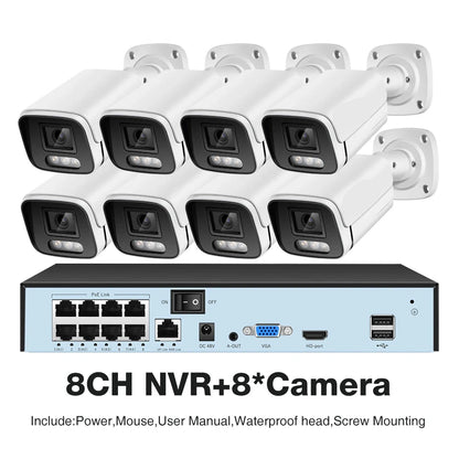 Beveiligingscamerasysteem - Camerabewaking - Beveiligingscamera - POE Camera Kit - 8CH NVR - Nachtzicht - Weerbestendig - AI Bewegingsdetectie - Binnen en Buiten - 8 Camera's - Ingebouwde HDD: Geen