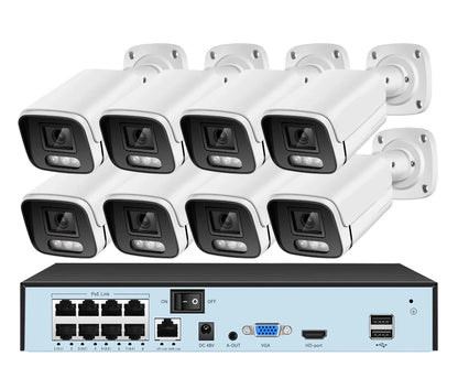 Beveiligingscamerasysteem - Camerabewaking - Beveiligingscamera - POE Camera Kit - 8CH NVR - Nachtzicht - Weerbestendig - AI Bewegingsdetectie - Binnen en Buiten - 8 Camera's - Ingebouwde HDD: Geen