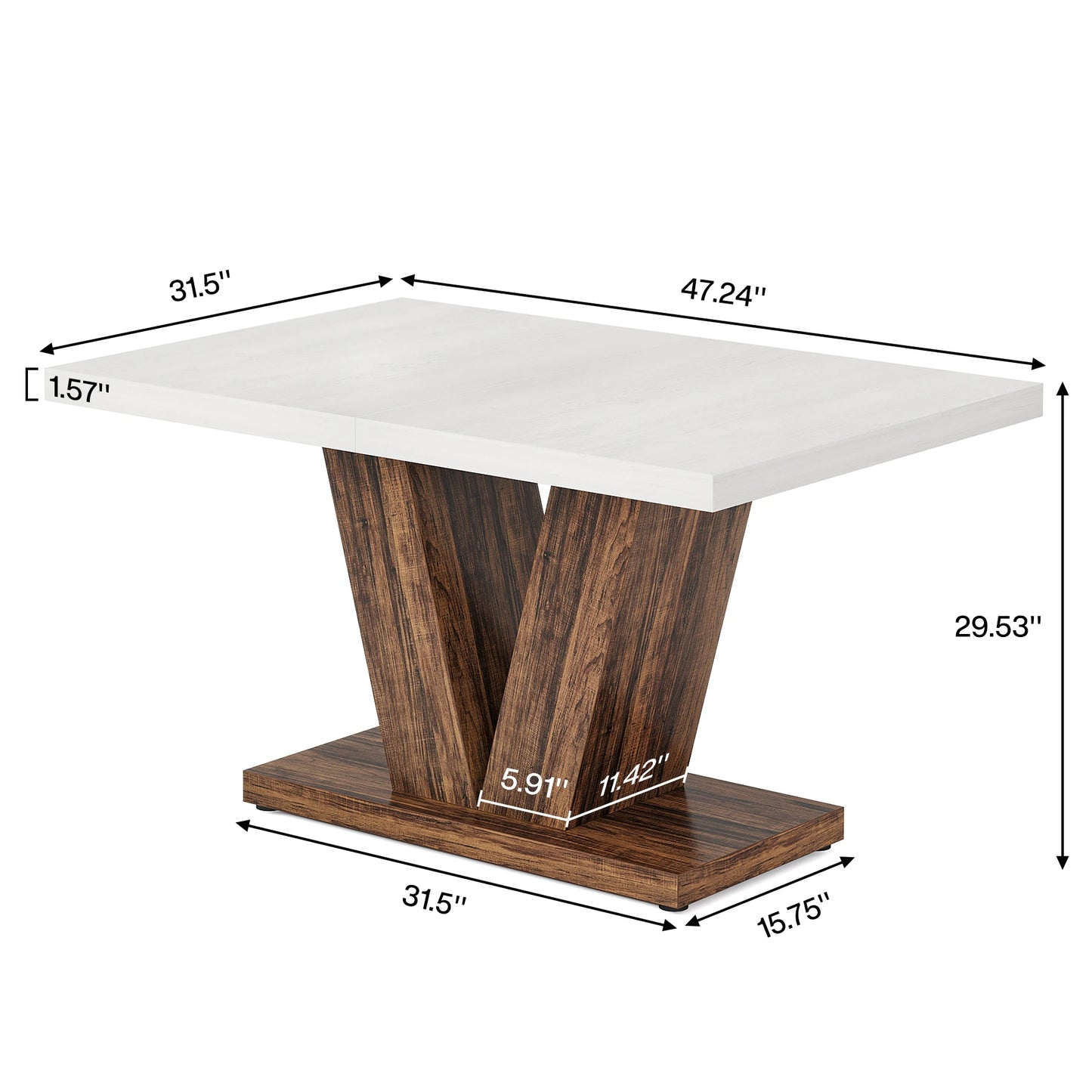 Eettafel – Tafel – Houten Tafel – Eettafel 4 Personen – Modern – Duurzaam Houten Tafelblad – Compact Formaat - 120 x 80 x 75.9 cm -  Wit
