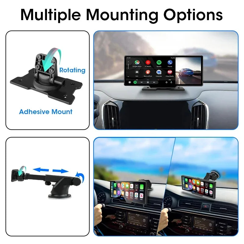 10.26” 4K Dual Dashcam Spiegel – Draadloze CarPlay & Android Auto – WiFi Achteruitrijcamera – Nachtvisie – Loop Recording – Zonder Geheugenkaart