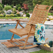 Schommelstoel - Rocking chair voor Volwassenen - Vouwbare - Indoor & Outdoor Bamboo Rocking Chair- Met Armleuningen -  Voetmassager- Voetsteun– Draagbare Deck Lounger - 96x40cm - Houten Kleur