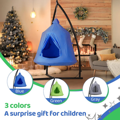 Comfortabele Hangstoel Met Standaard – Hangstoelstoel – Schommelstoel – Kinderstoel – Tuinstoel – Duurzaam Gepoedercoat Stalen Frame – Inclusief LED-Verlichting - QUORE