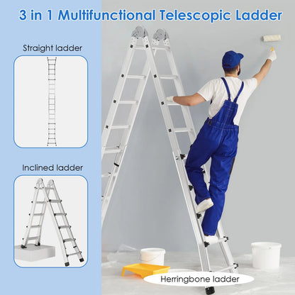 Telescoopladder - Ladder - Vouwladder - Schuifladder - 4,8 Meter - 150kg Draagvermogen - Inklapbare Aluminium Ladder - voor Buitenklussen