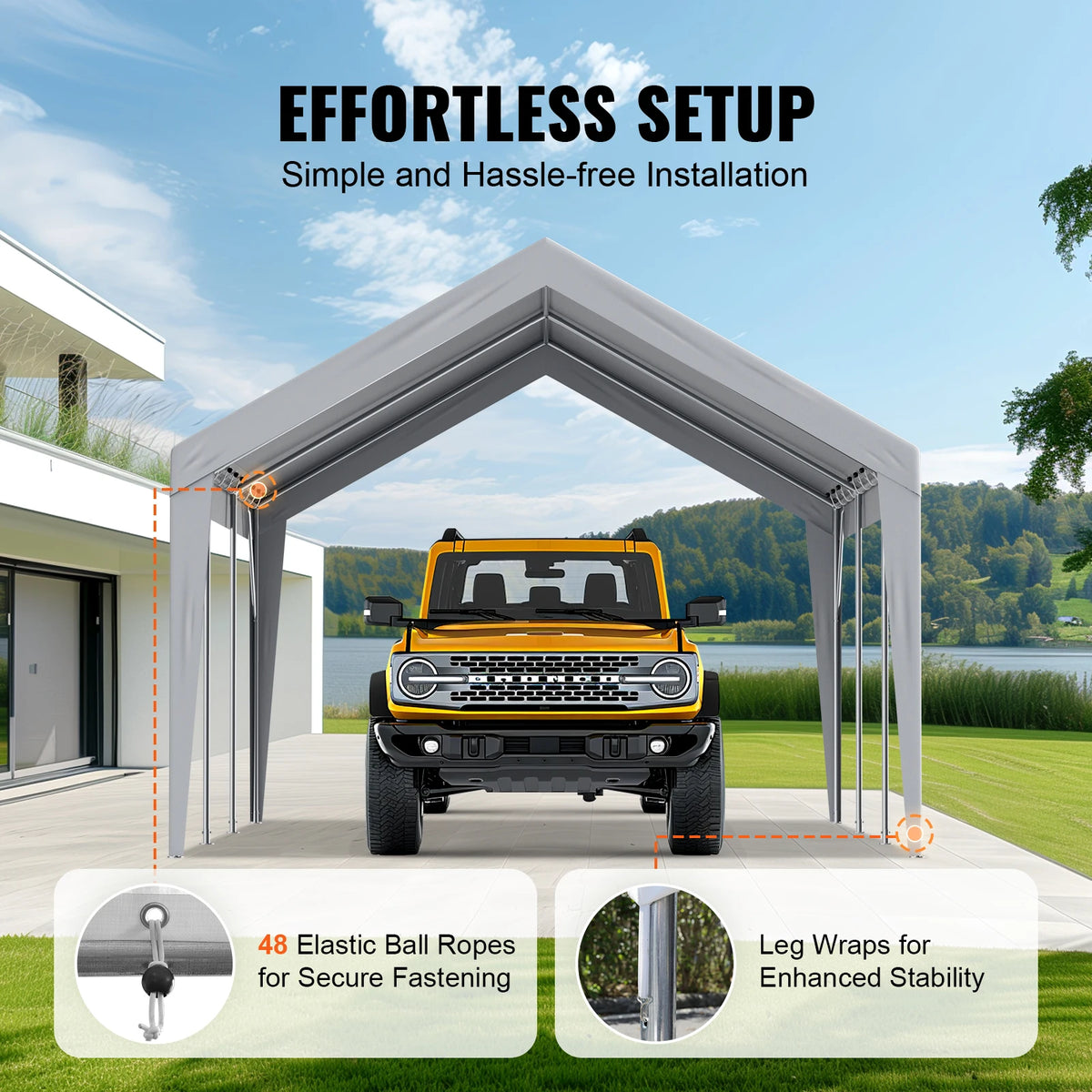 Tent - Carport Replacement Canopy Cover - Garage Top Tent - Shelter Tarp - Heavy-Duty - 10x20ft - Waterdicht & UV-beschermd - Frame Niet Inbegrepen - Wit - QUORE