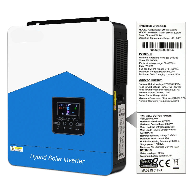 Hybride Zonnelader – Zonnestroom Omvormer – Solar Inverter – Zonnepaneel Controller – MPPT Laadregelaar – 4200W Vermogen – Pure Sinusgolf Uitgang