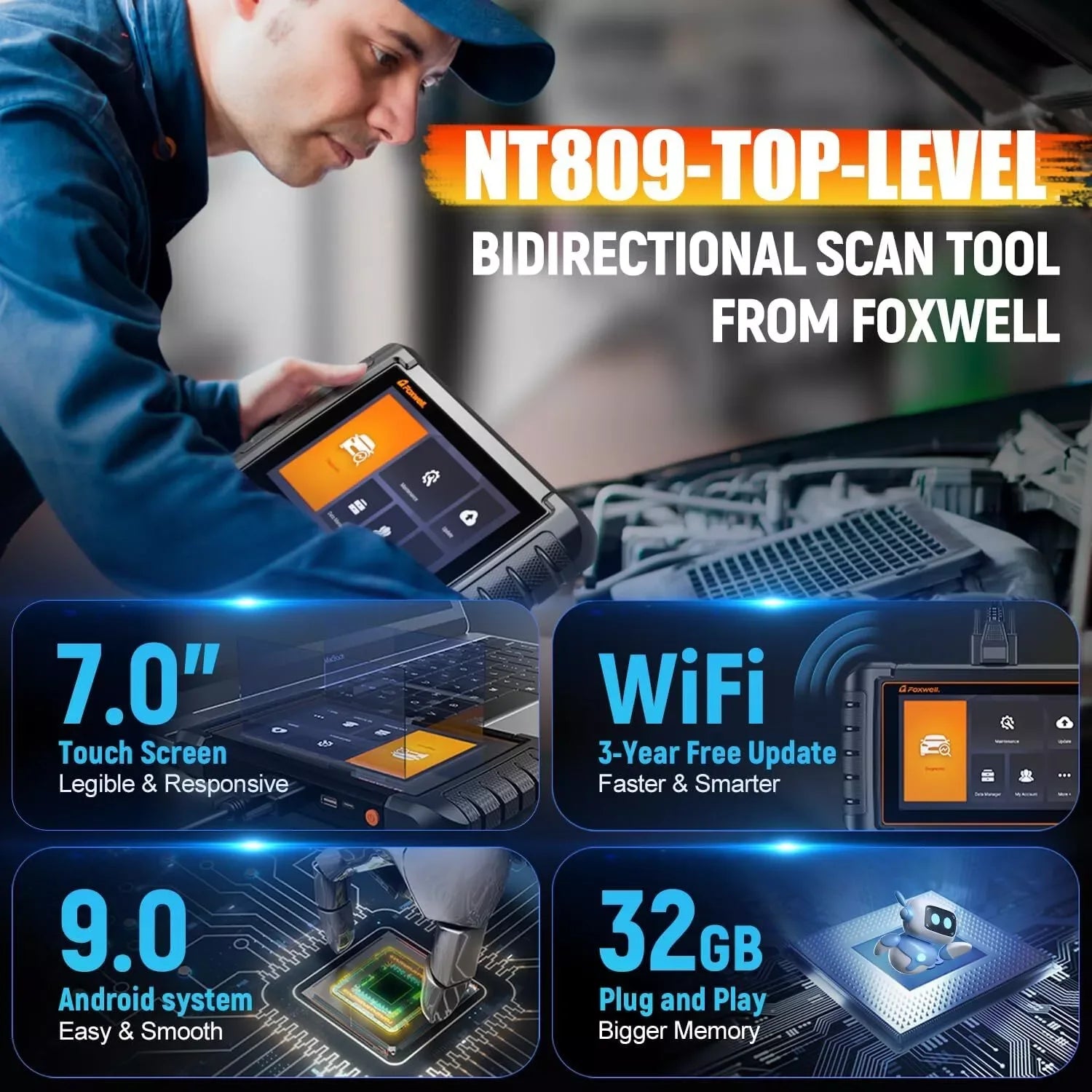 Autodiagnosetool – Foutcode Lezer – Diagnosescanner – Auto Scanner – Voertuigsensor Analyse – 7 Inch Kleurenscherm – Live Data Inzicht - QUORE