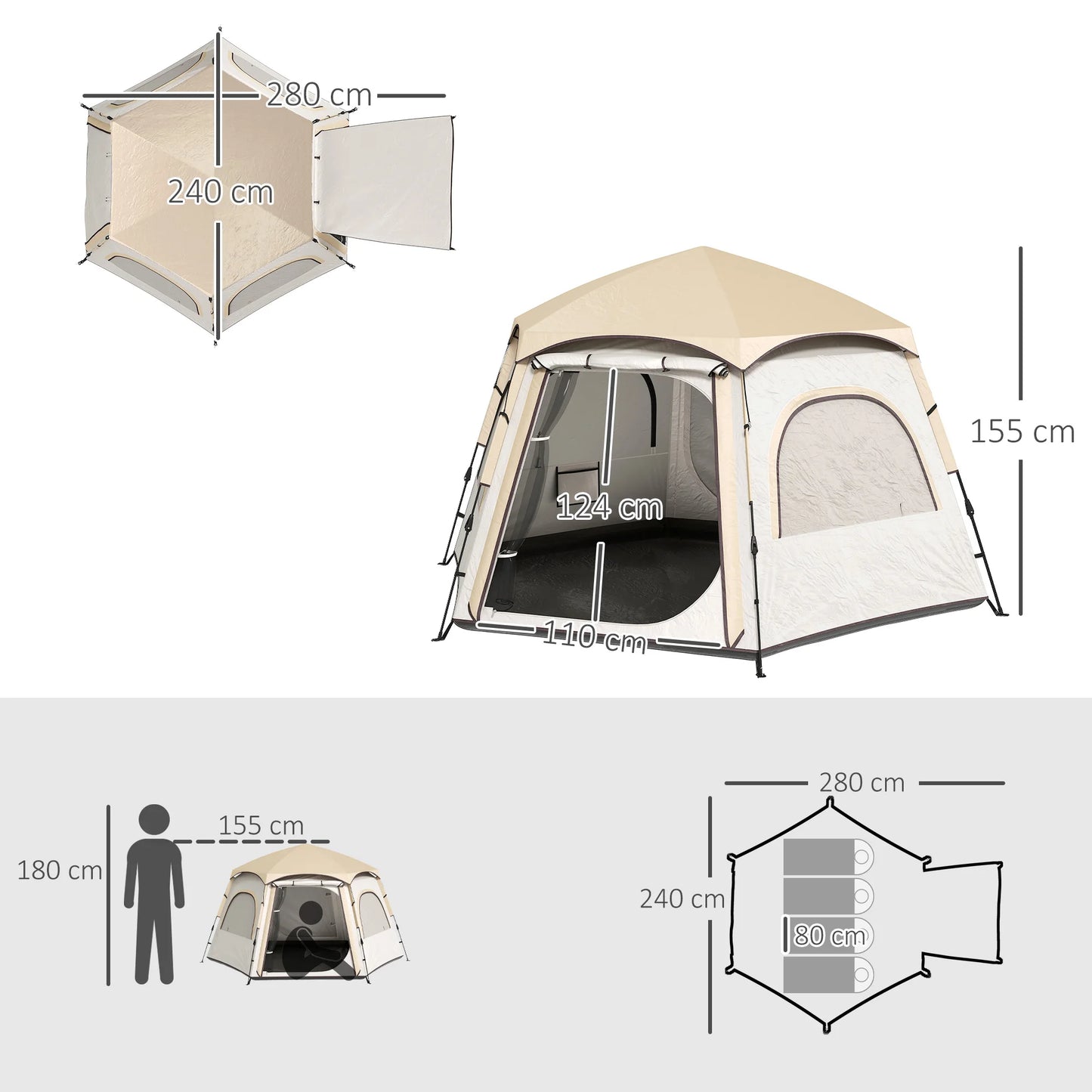 Koepeltent – Buitentent – Kampeertent – Tent Voor 3-4 Personen – Water- En Uv-Bestendig Polyester – Lichtgewicht En Compact - Blauw - QUORE