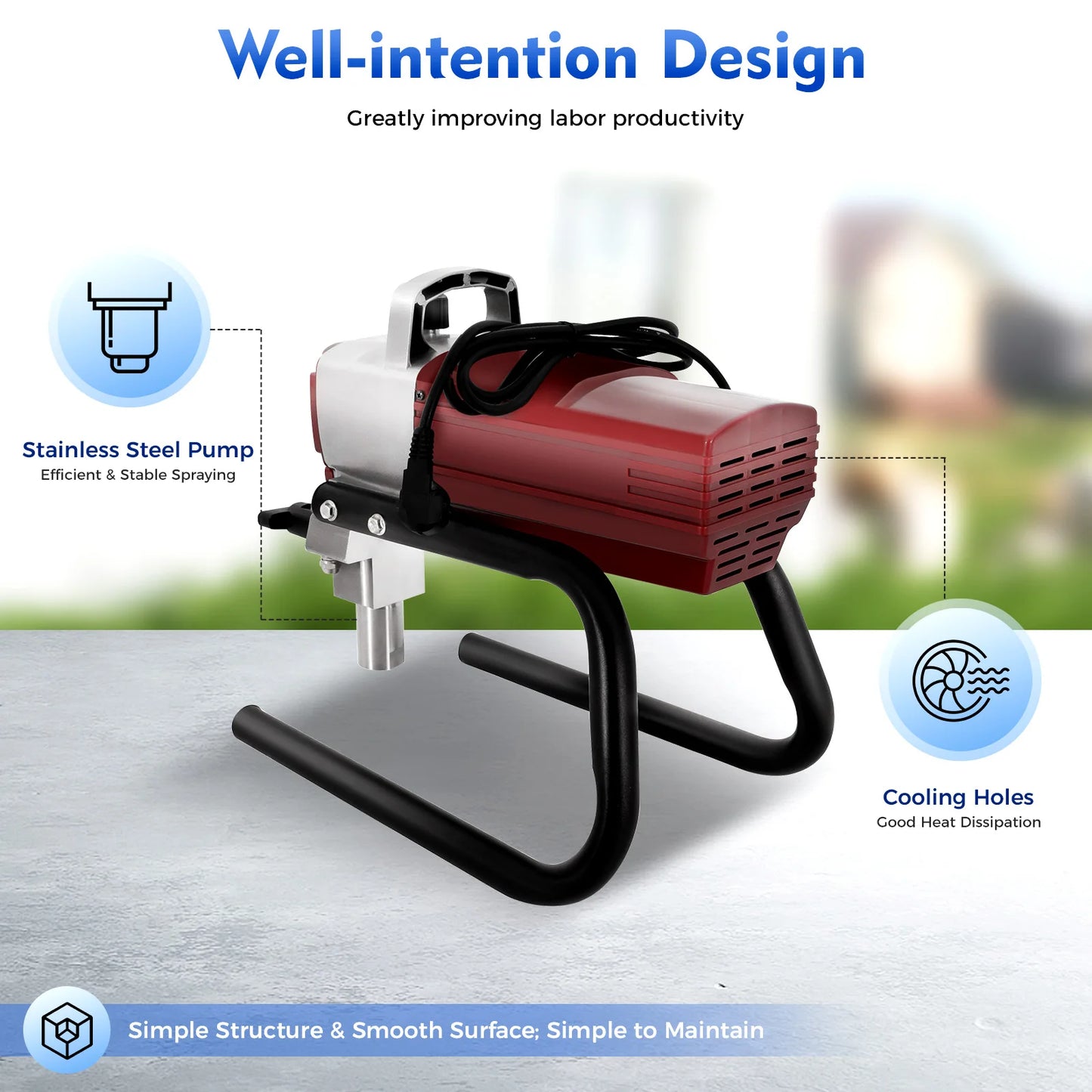Airless Verfspuit – Verfspuitmachine – Spuitpistool – Elektrische Verfspuit – Muurverfspuit – 1800W Krachtige Motor – 9 Meter Slang