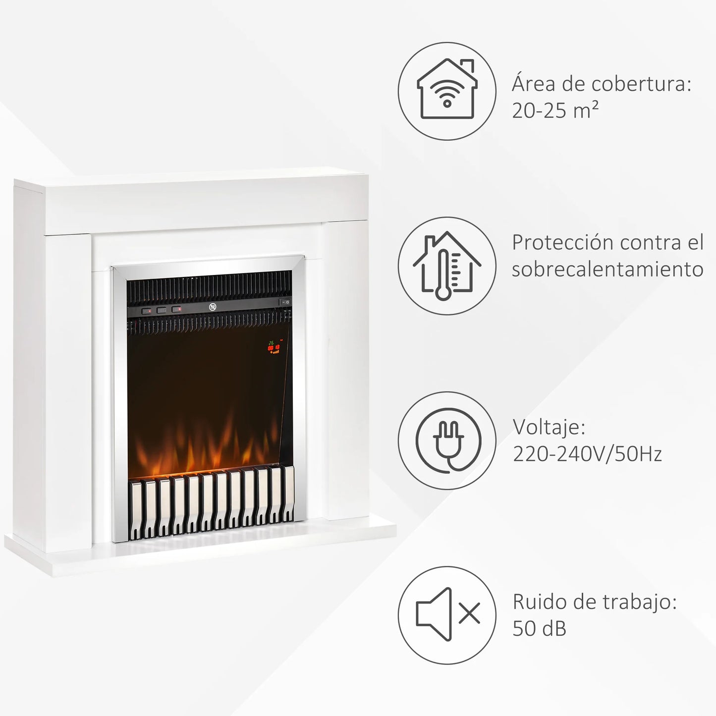 Elektrische haard – Sfeerhaard – Elektrische kachel – Open haard – Vrijstaande haard – 2000 Watt vermogen – Realistisch vlameffect met instelbare helderheid