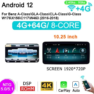 Multimediaspeler Auto Radio Navigatiesysteem CarPlay Android 14 Draadloos Touchscreen 10,25/12,3 inch – 8GB RAM 128GB ROM Uitbreidbaar – 4G LTE Wi-Fi Connectiviteit – Stuurwielbediening Achteruitrijcamera Ondersteuning