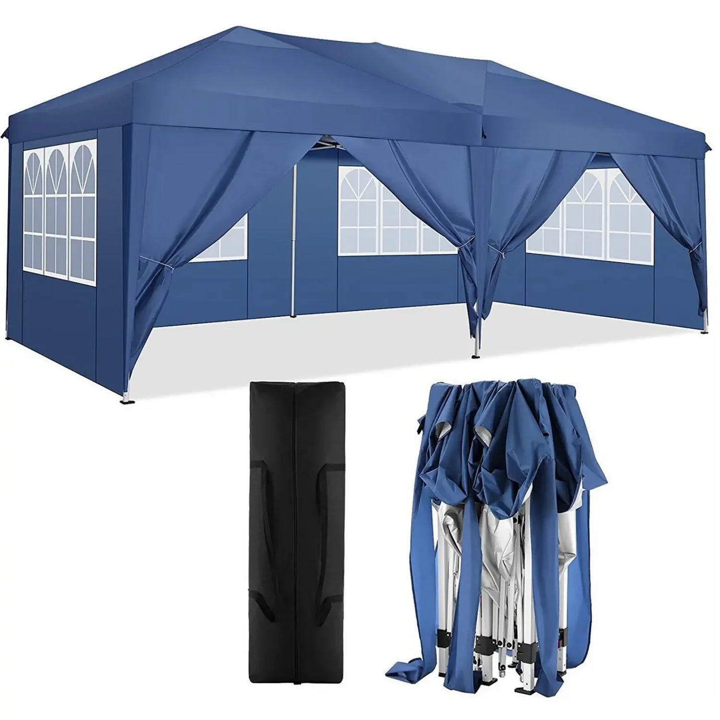 Partytent - Tent - Paviljoen - Partytenten - 3x6m - Waterdicht Party Tent - Opvouwbare - UV 50+ Bescherming – Hoogte Verstelbaar – Inclusief Zijpanelen & Zandzakken  - Blauw