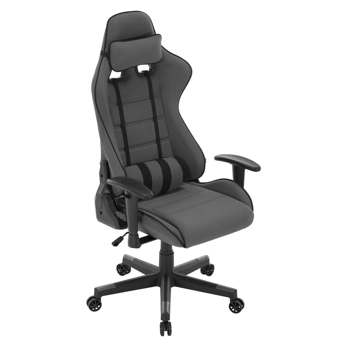 Gaming Stoel - Racing - Bureau - Ergonomische Mesh - Verstelbare - met Hoofdsteun - Nekkussen - Lendensteun - 135° Kantelfunctie - Ademend Textiel – Tot 150 kg - Zwart en Grijs