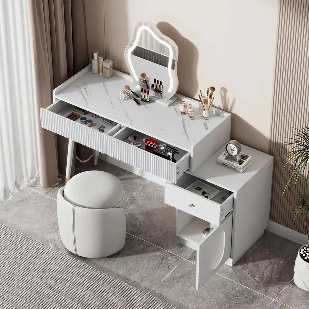 Make-up Tafel – Kaptafel – Schminktisch – Make-up Bureau – Make-up Meubel – Wit – Moderne LED Spiegel – 2 Ruime Lades en Verstelbare Helderheid