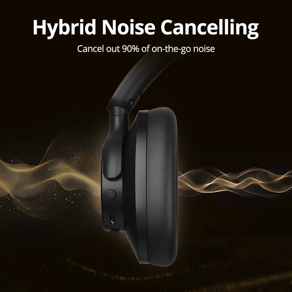 Draadloze Bluetooth Hoofdtelefoon - Gaming Headset - Draadloos - Hybride Noise Cancelling - 500mAh - 60 Uur Luisteren - Natuurlijke Pasvorm - Zwart