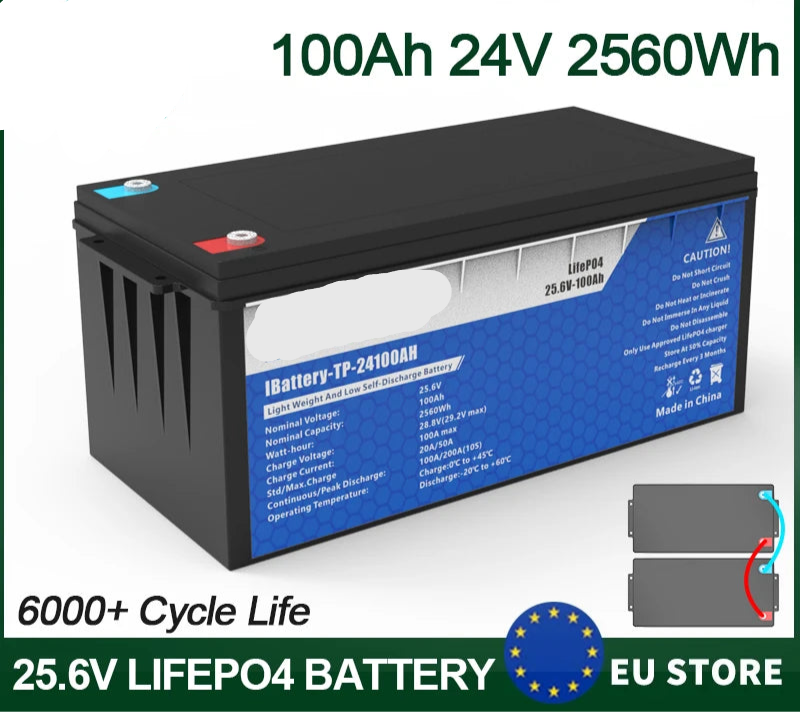 24V 100Ah LiFePO4 Accu – Lithium Accu – Camper Accu – Boot Accu – Zonne-energie Accu – Lichtgewicht 18 kg – IP65 Waterdicht