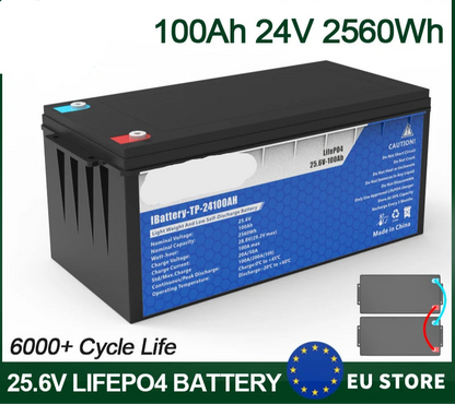 24V 100Ah LiFePO4 Accu – Lithium Accu – Camper Accu – Boot Accu – Zonne-energie Accu – Lichtgewicht 18 kg – IP65 Waterdicht