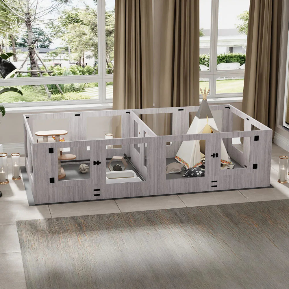 Hondenbench – Hondenbox – Puppybench – Hondenkennel – Tempered Glas – MDF Panelen – Waterdichte Mat - 120x118.6x60cm